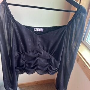 Sheer Balloon Sleeve Metallic Crop Top